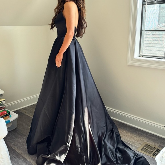 Jovani Couture Black Gown with Slit and Plunge Neckline - Picture 2 of 2